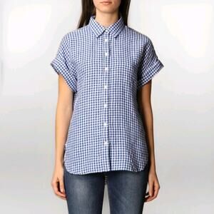 Lauren Ralph Lauren Linen Gingham Checkered Button Front Blouse Cottage Womens M